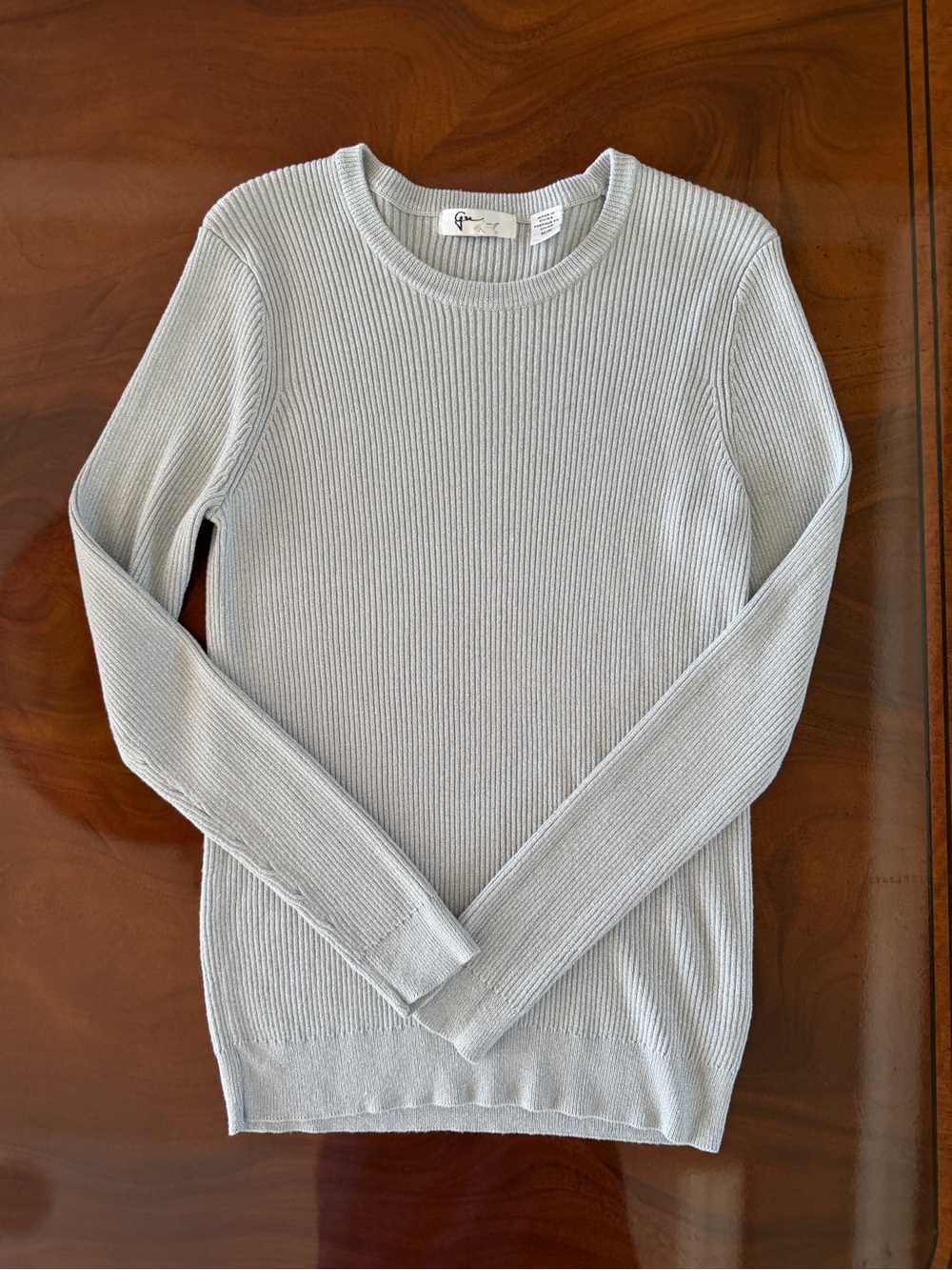 Crewneck Ribbed Sweater - Light Silver Metallic